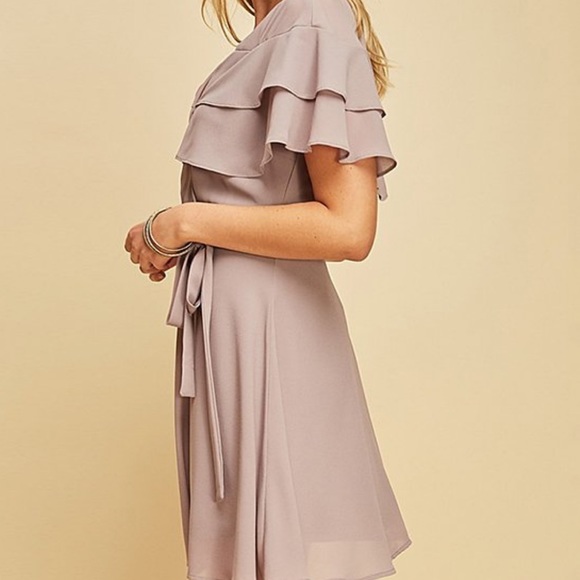 Grey-lilac surplice wrap dress - Picture 3 of 8